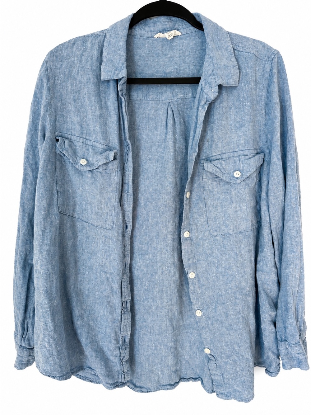 BeachLunchLounge Blue Linen Blend Button Flap Front Utility Shirt Women Boho L